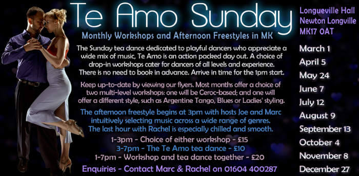 Cancelled - Te Amo Sunday Tea Dance & Workshops
