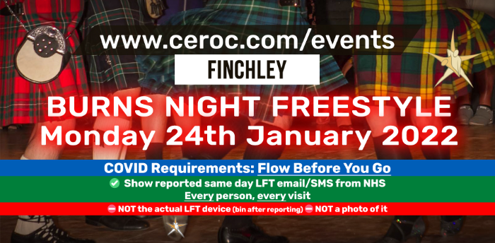 Burns Night Pure Freestyle Ceroc Finchley Whetstone N20 Monday 24 January 2022 (LFT Required)